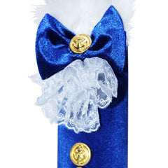 Lumanare albastra pentru botez, cu bebe print imprimat si aplicatii din pene si banuti aurii, 40x7 cm, REC213