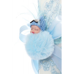 Lumanare bleu de botez cu bebelus atasat, 35x7 cm, Recostore, REC1918