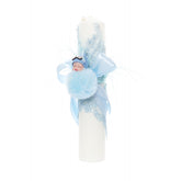 Lumanare bleu de botez cu bebelus atasat, 35x7 cm, Recostore, REC1918