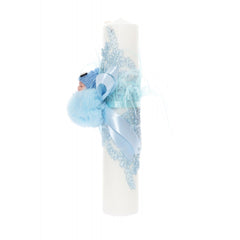 Lumanare bleu de botez cu bebelus atasat, 35x7 cm, Recostore, REC1918