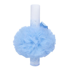 Lumanare bleu �Radacini si aripi� pentru botez, cu tulle bleu si funda, 35x5 cm, REC108