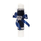 Lumanare bleumarin cu coroana de print pentru botez, 35x7 cm, Recostore, REC1921