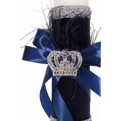 Lumanare bleumarin cu coroana de print pentru botez, 35x7 cm, Recostore, REC1921