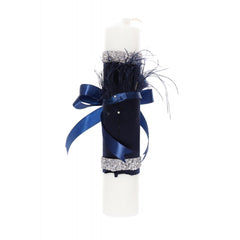 Lumanare bleumarin cu coroana de print pentru botez, 35x7 cm, Recostore, REC1921