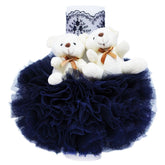Lumanare bleumarin cu ursuleti pentru botez, tulle bleumarin si broderie, 20x7 cm, REC165