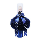 Lumanare bleumarin pentru botez, cu Bebe Sef imprimat, tulle bleumarin si funda cu buline, 40x7 cm, REC125