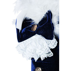 Lumanare bleumarin pentru botez, cu coroana de print imprimata si aplicatii din pene si banuti aurii, 40x7 cm, REC216