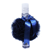 Lumanare bleumarin �Radacini si aripi� pentru botez, cu tulle bleumarin si funda, 35x5 cm, REC110