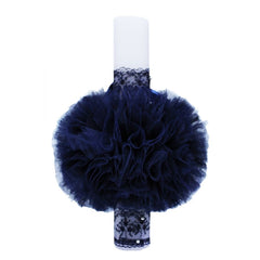 Lumanare bleumarin �Radacini si aripi� pentru botez, cu tulle bleumarin si funda, 35x5 cm, REC110