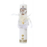 Lumanare botez accesorizata cu catifea alba si coroana, 35 cm, Recostore, REC2171