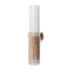 Lumanare botez accesorizata cu catifea crem si coroana, 35 cm, Recostore, REC2173