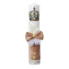 Lumanare botez accesorizata cu catifea crem si coroana, 35 cm, Recostore, REC2173