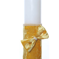 Lumanare botez accesorizata cu catifea galbena, 28 cm, Recostore, REC2154