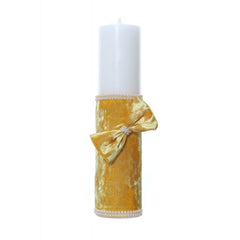 Lumanare botez accesorizata cu catifea galbena, 28 cm, Recostore, REC2154