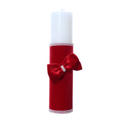 Lumanare botez accesorizata cu catifea rosie, 28 cm, Recostore, REC2160