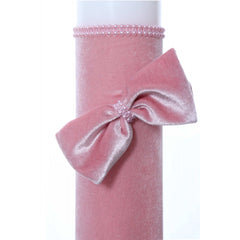 Lumanare botez accesorizata cu catifea roz, 28 cm, Recostore, REC2159
