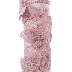 Lumanare botez accesorizata cu dantela roz pudrat, 35 cm, Recostore, REC2182