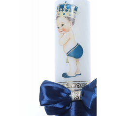 Lumanare botez cu Bebe Print accesorizata cu panglica Bleumarin, Recostore, REC2212