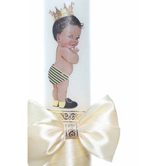 Lumanare botez cu Bebe Print accesorizata cu panglica ivoire, Recostore, REC2208