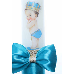 Lumanare botez cu Bebe Print accesorizata cu panglica turcoaz, Recostore, REC2213