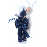 Lumanare botez cu bebelus atasat, accesorizata cu dantela bleumarin, 30x6 cm, Recostore, REC2218