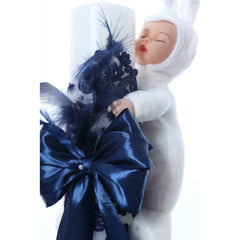 Lumanare botez cu bebelus atasat, accesorizata cu dantela bleumarin, 30x6 cm, Recostore, REC2218
