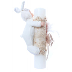 Lumanare botez cu bebelus atasat, accesorizata cu dantela crem, 30x6 cm, Recostore, REC2216