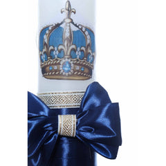 Lumanare botez cu coroana accesorizata cu panglica bleumarin, Recostore, REC2204