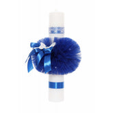 Lumanare botez cu fluturi, tulle albastru electric tip glob, 40x7 cm, Recostore, REC1926