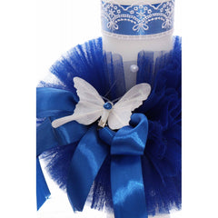 Lumanare botez cu fluturi, tulle albastru electric tip glob, 40x7 cm, Recostore, REC1926
