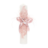 Lumanare botez cu ingeras, roz pudrat, 35x7 cm, Recostore, REC1922