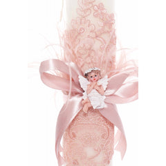 Lumanare botez cu ingeras, roz pudrat, 35x7 cm, Recostore, REC1922