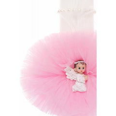 Lumanare botez cu ingeras, tulle roz tip glob, 40x7 cm, Recostore, REC1924