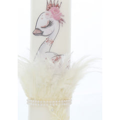 Lumanare botez cu pene, model Lebada, 30x7 cm, Ivoire, Recostore, REC5002/5