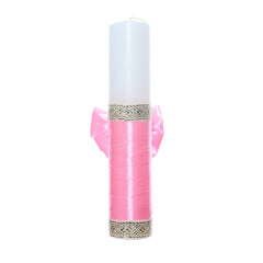 Lumanare botez cu pisicuta aristocrata accesorizata panglica roz, 30 cm, Recostore, REC2200