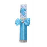 Lumanare botez cu Strumf accesorizata cu panglica turcoaz, Recostore, REC2205