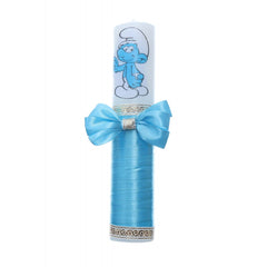 Lumanare botez cu Strumf accesorizata cu panglica turcoaz, Recostore, REC2205