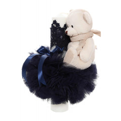 Lumanare botez cu tulle bleumarin tip glob si cu ursulet de plus atasat, 35x7 cm, Recostore, REC1859