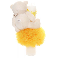 Lumanare botez cu tulle galben tip glob si cu ursulet de plus atasat, 35x7 cm, Recostore, REC1857