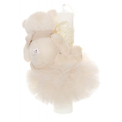 Lumanare botez cu tulle ivoire tip glob si cu ursulet de plus atasat, 35x7 cm, Recostore, REC1858