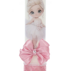 Lumanare botez, model Balerina, 30x7 cm, Roz pudrat, Recostore, REC5002/4