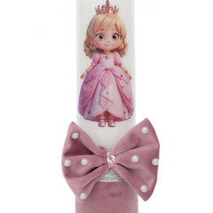 Lumanare botez model printesa, catifea roz pudrat, 35x7 cm, REC5001/1