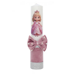 Lumanare botez model printesa, catifea roz pudrat, 35x7 cm, REC5001/1