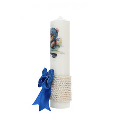 Lumanare botez, model Ursulet Aviator, 30x7 cm, albastru electric, Recostore, REC5002/8