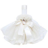 Lumanare crem pentru botez, cu ingeras, volane din tulle crem si funda, 30x5 cm, REC143