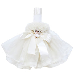 Lumanare crem pentru botez, cu ingeras, volane din tulle crem si funda, 30x5 cm, REC143