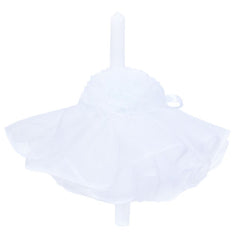 Lumanare cu funda pentru botez, cu volane din tulle alb, 45x3 cm, REC199