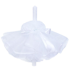 Lumanare cu funda pentru botez, cu volane din tulle alb, 45x3 cm, REC199