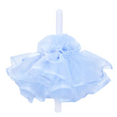 Lumanare cu funda pentru botez, cu volane din tulle bleu, 45x3 cm, REC202