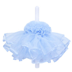 Lumanare cu funda pentru botez, cu volane din tulle bleu, 45x3 cm, REC202